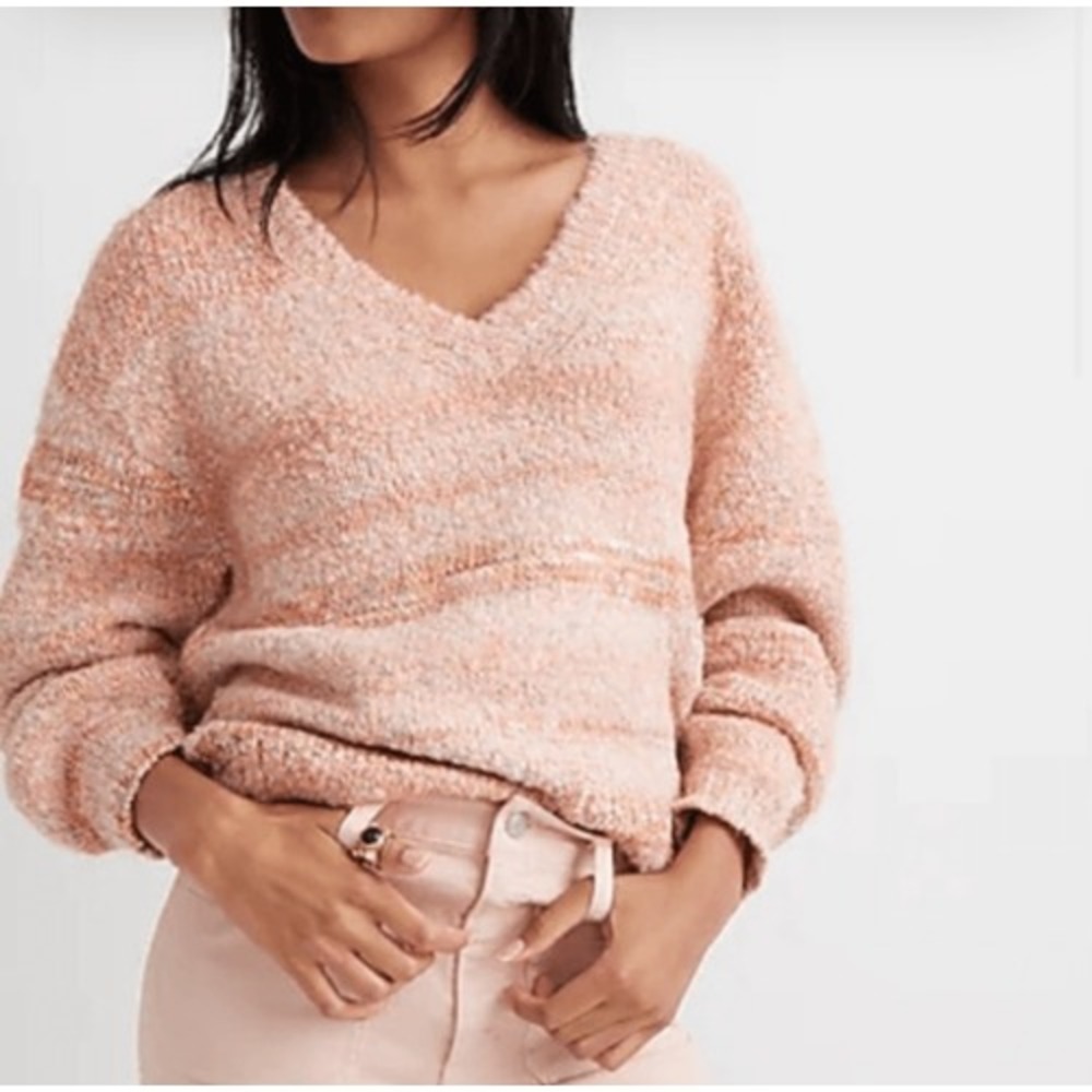 J. Crew Womens V-neck Space Dye Wool Blend Chunky Yarn Sweater Coral Small NWT